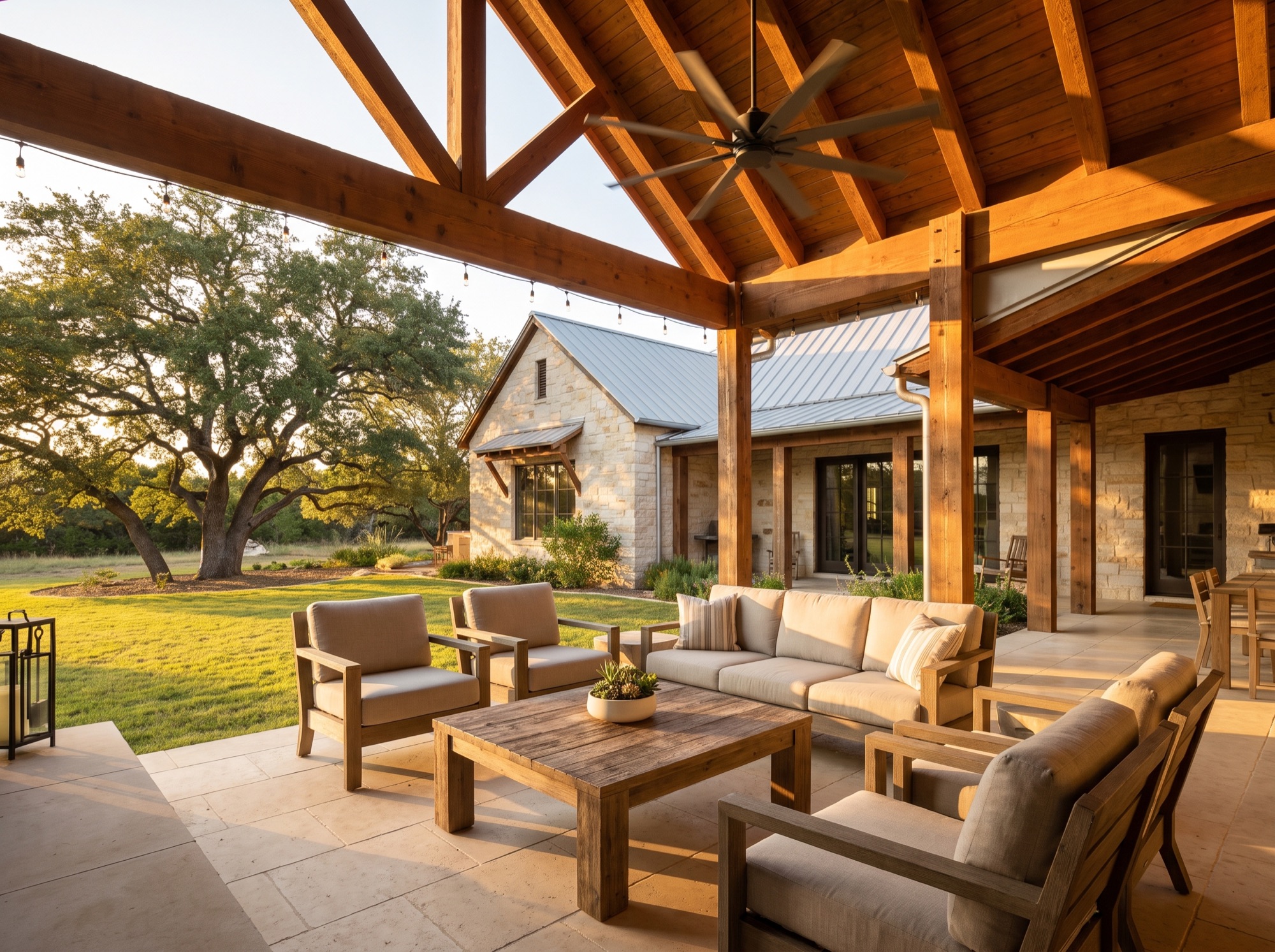 Covered patio with seating area for family gatherings