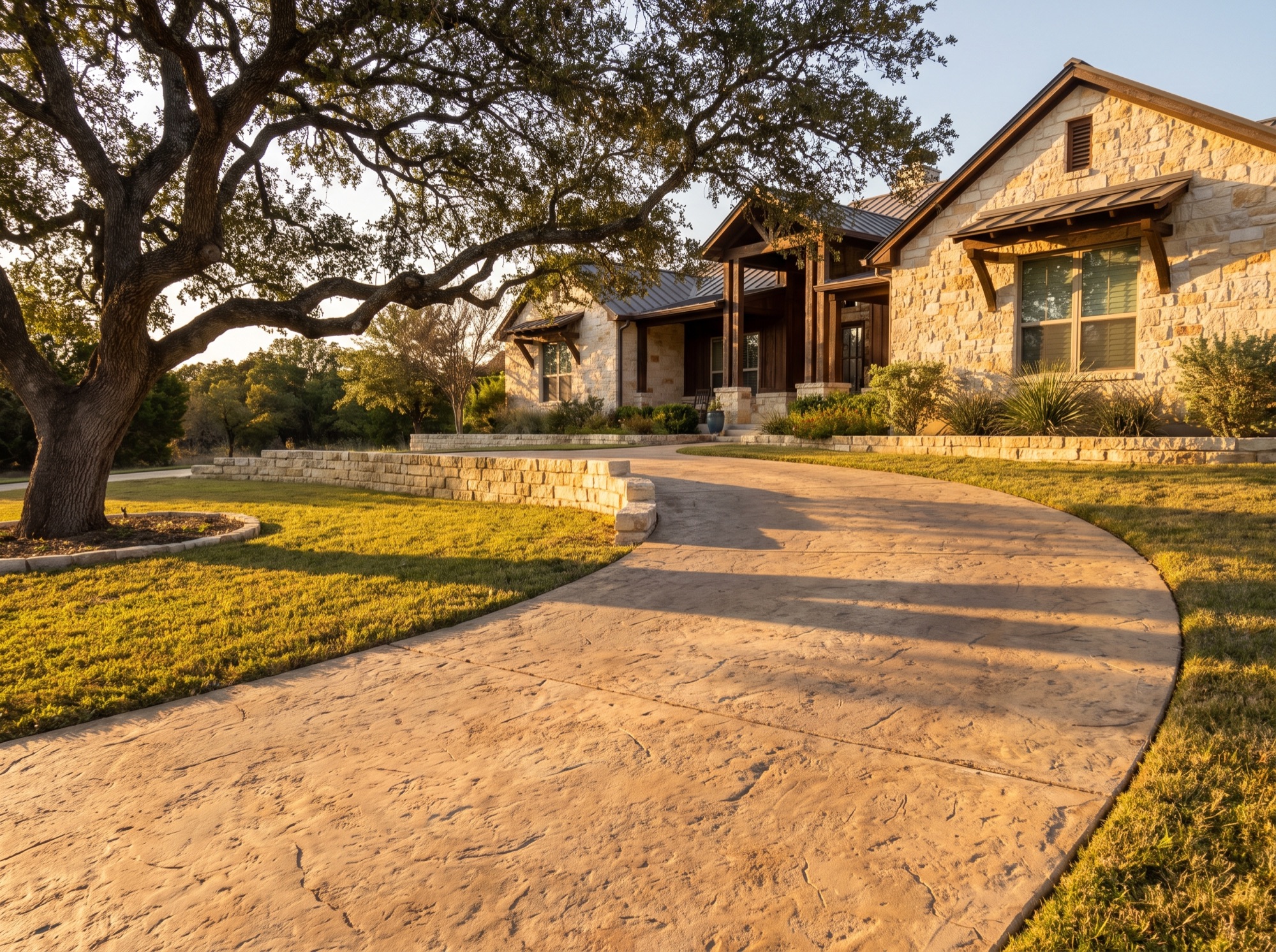 Long concrete driveway leading to a rural Central Texas property near McGregor