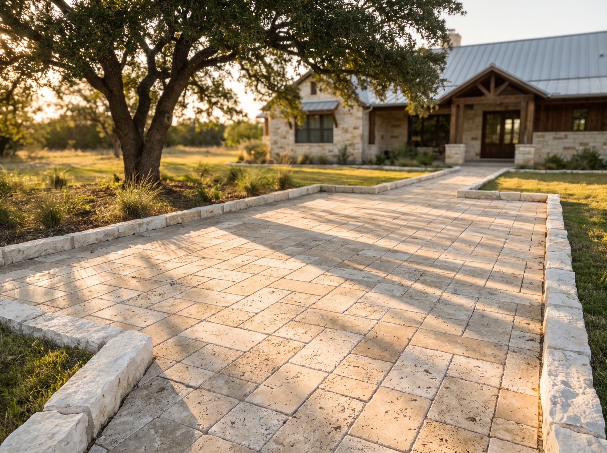Paver patio installation on a new-construction lot south of Waco near Robinson