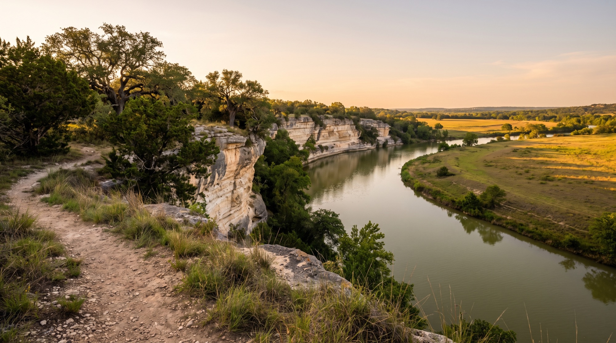 Limestone bluffs along the Brazos River at Cameron Park in Waco, Texas